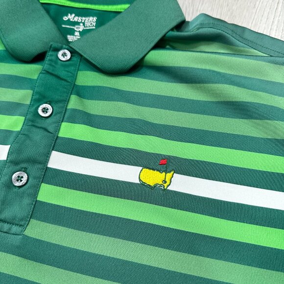 Masters Tech Golf Polo Men XL Green and White Striped Performance Shirt - Picture 8 of 8